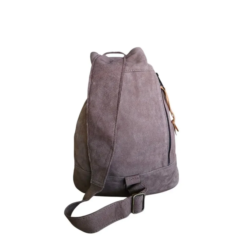 Vintage W.B. Place & Co. Suede Sling Backpack + Pouch Set Tan USA Made Pliable